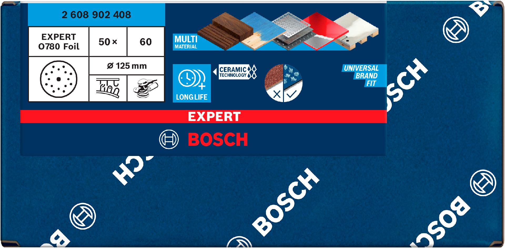 Disco de lixa em folha EXPERT O780, 125mm, G60 refª 2608902408 BOSCH