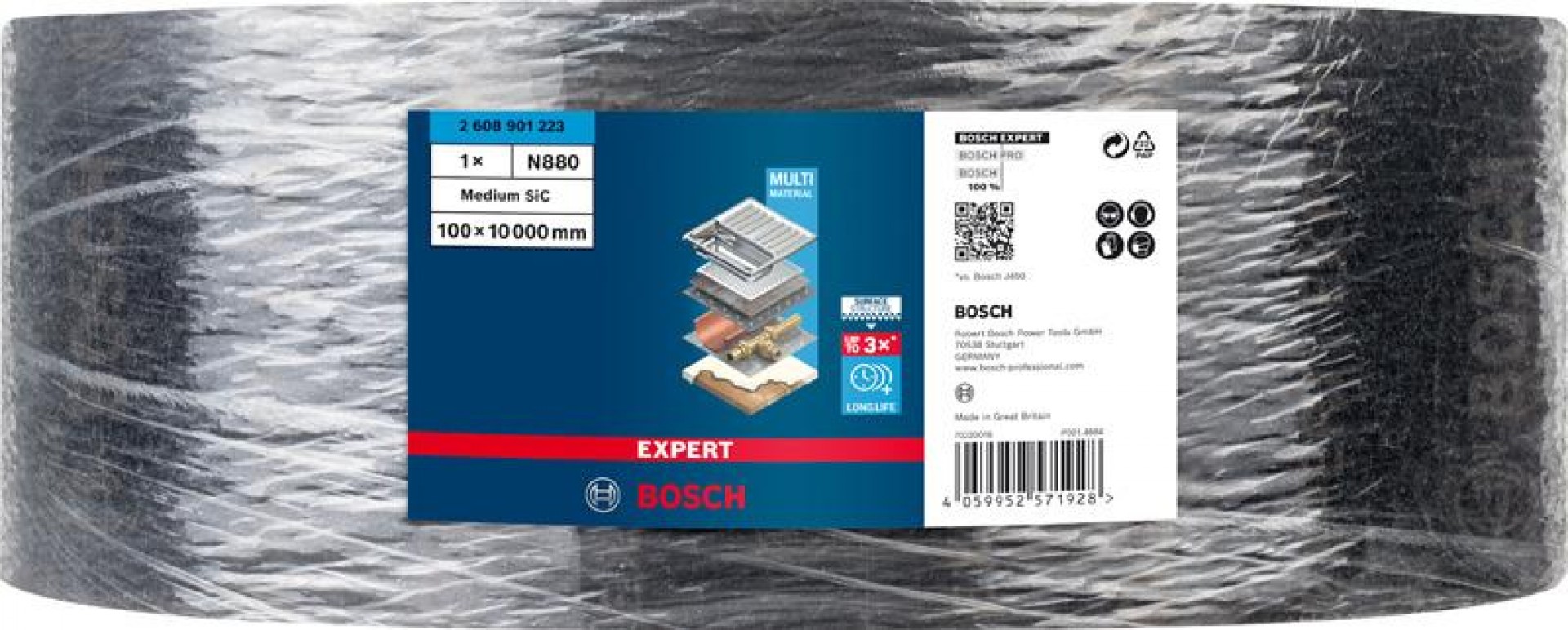 Rolo de velo EXPERT N880 para lixar manual, 100 mm x 10 m, médio S refª 2608901223 BOSCH