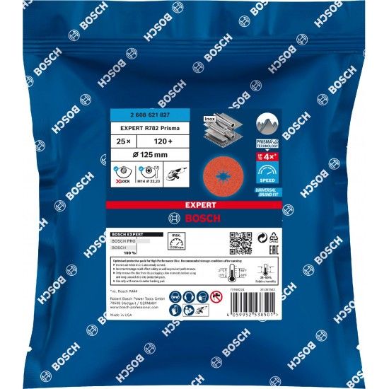 Disco de fibra X-LOCK EXPERT R782 Prisma Ceramic 125 mm, 22,23 mm, G 120 ref� 2608621827 BOSCH