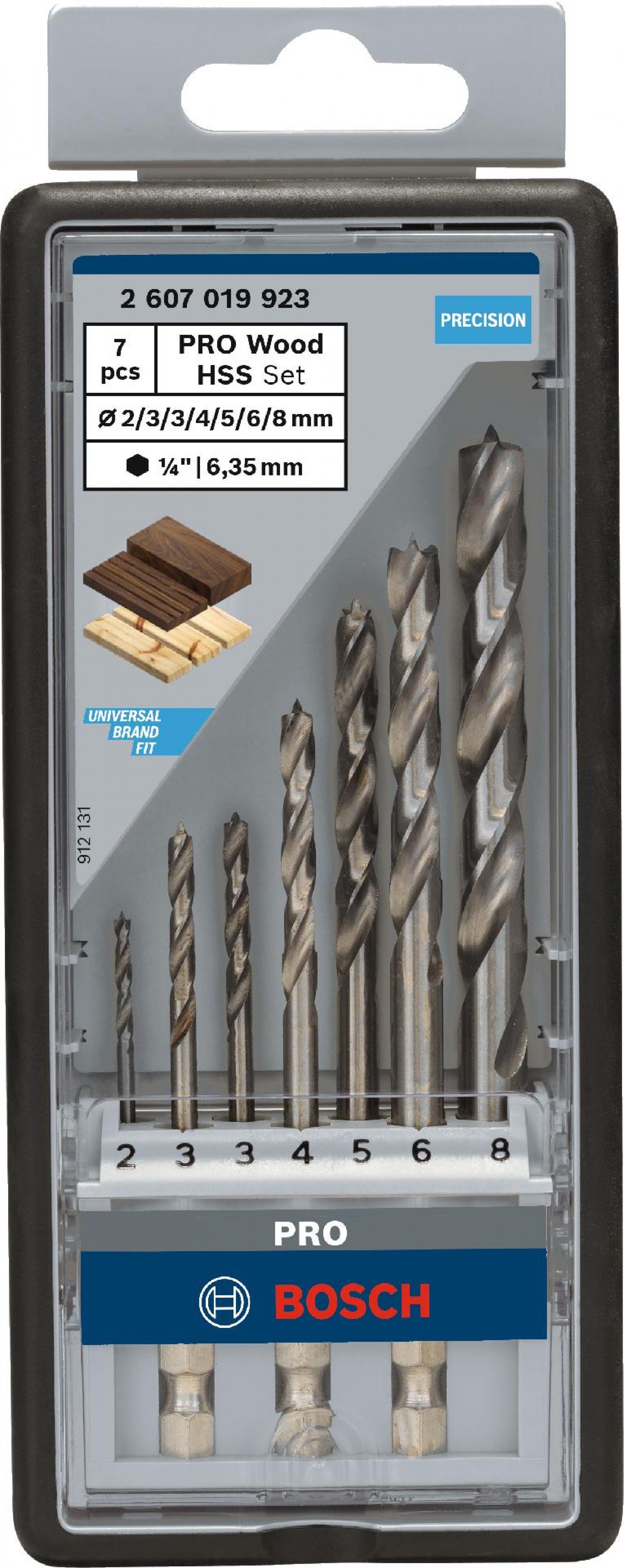 Kit Brocas para madeira PRO Wood HSS, 7 unid. refª 2607019923 BOSCH