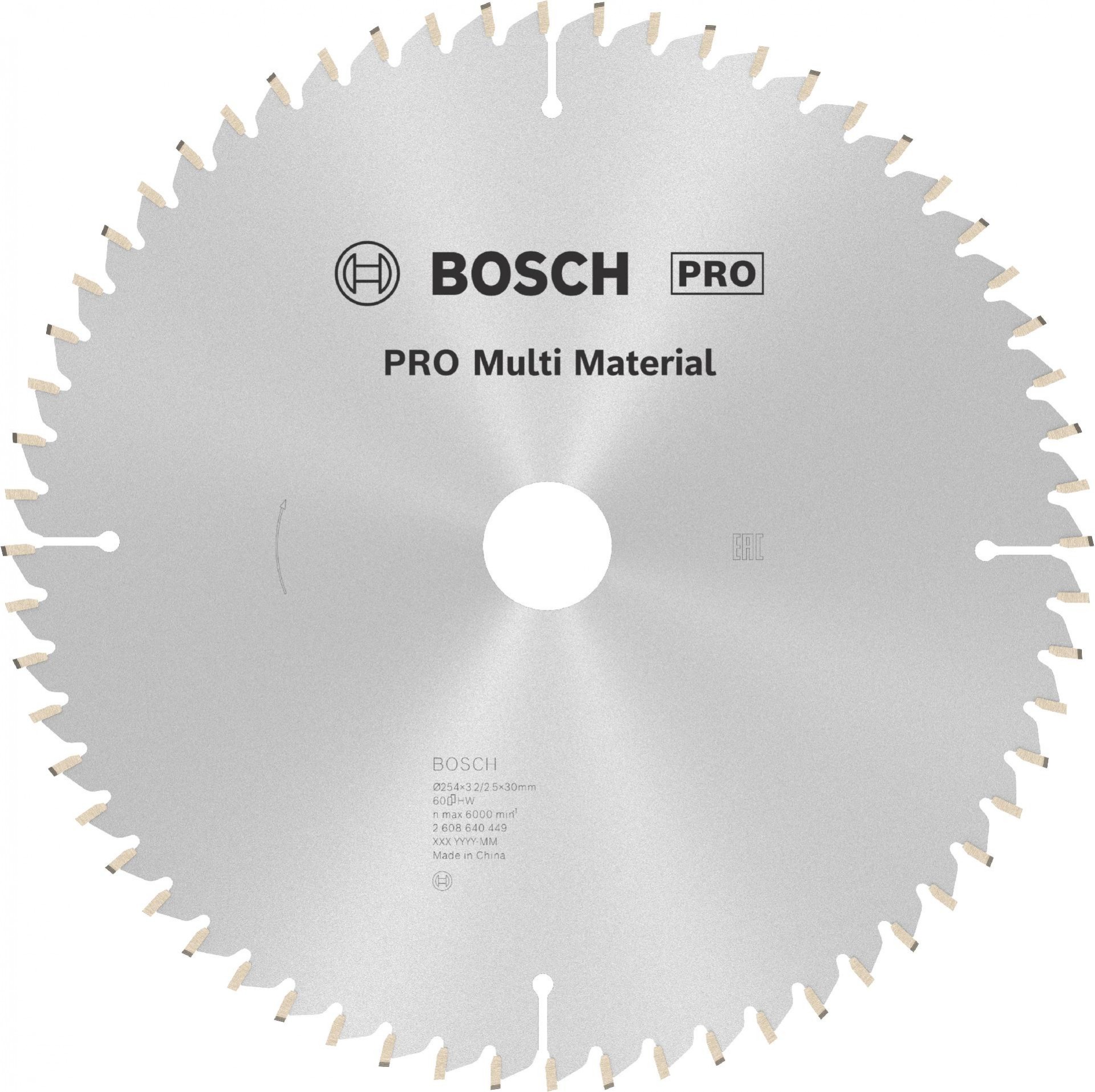 Disco PRO Multi Material, 254 x 3,2 x 30 mm, T60 refª 2608640449 BOSCH