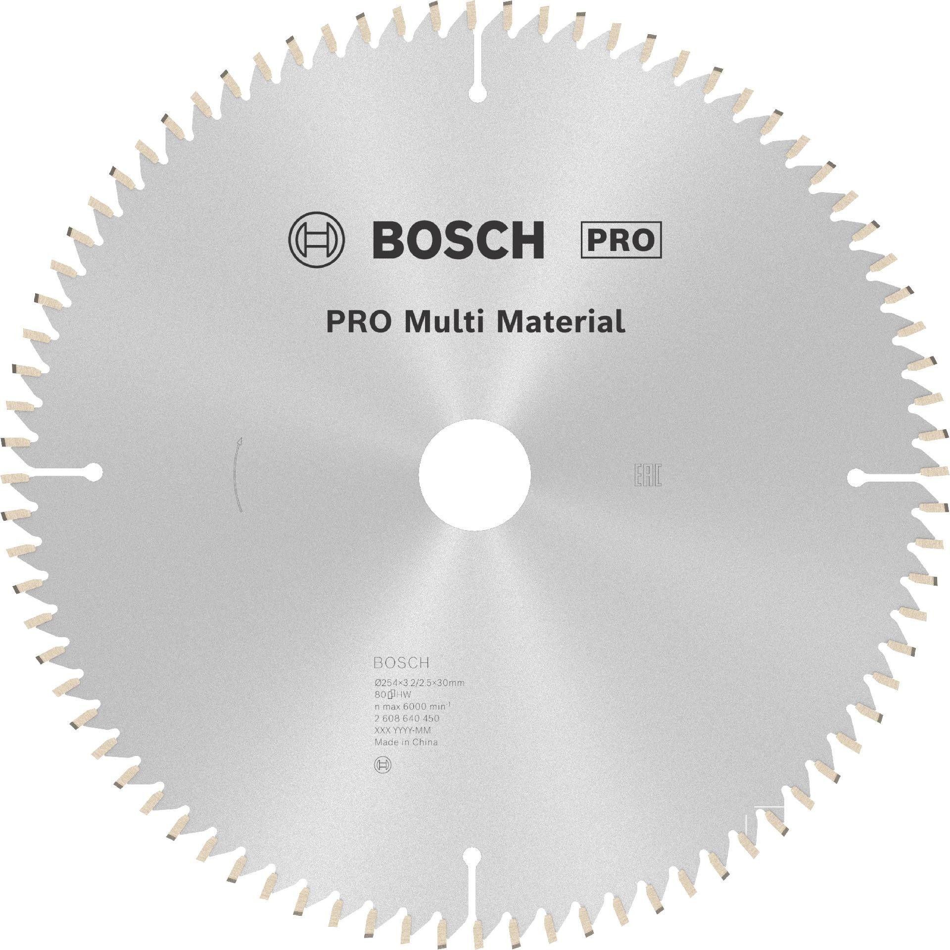 Disco PRO Multi Material, 254 x 3,2 x 30 mm, T80 refª 2608640450 BOSCH