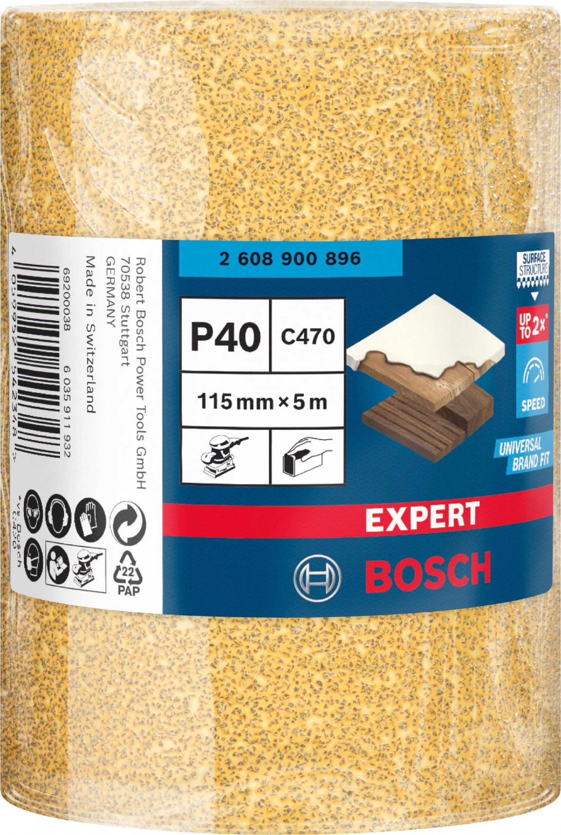 Rolo de lixa EXPERT C470 para lixado manual 115 mm, 5 m, G 40 refª 2608900896 BOSCH