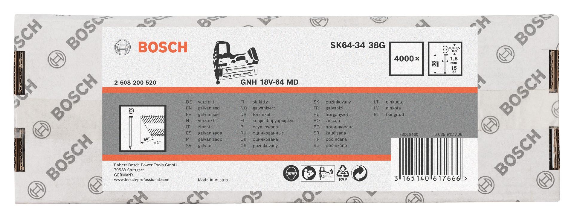 Prego de acabamento DA, SK64-34 38G refª 2608200520 BOSCH
