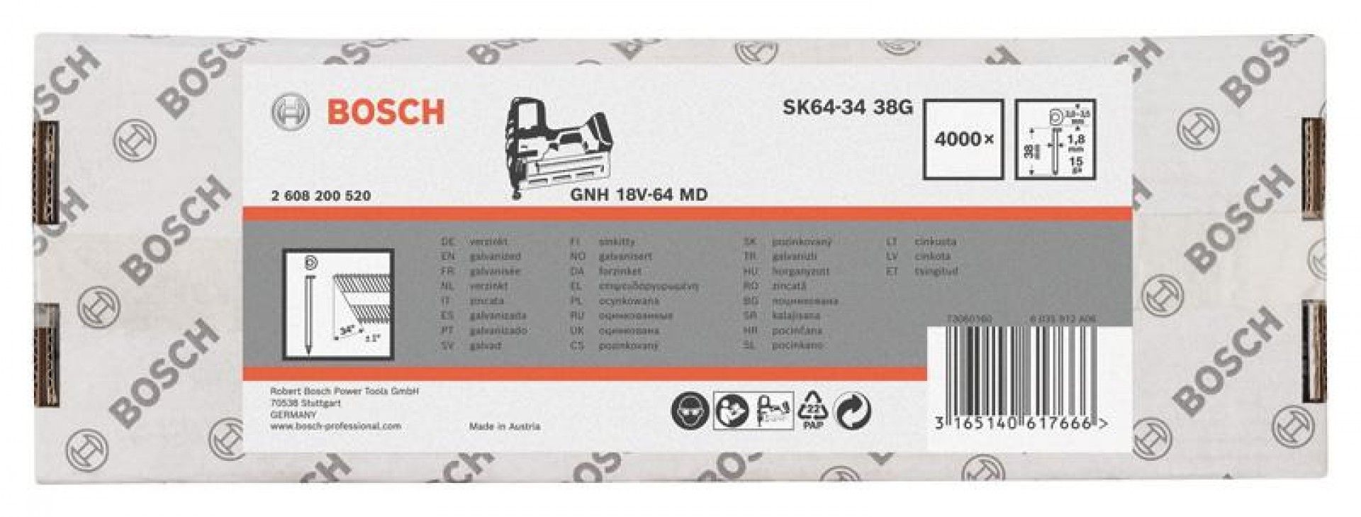 Prego de acabamento DA, SK64-34 38G refª 2608200520 BOSCH