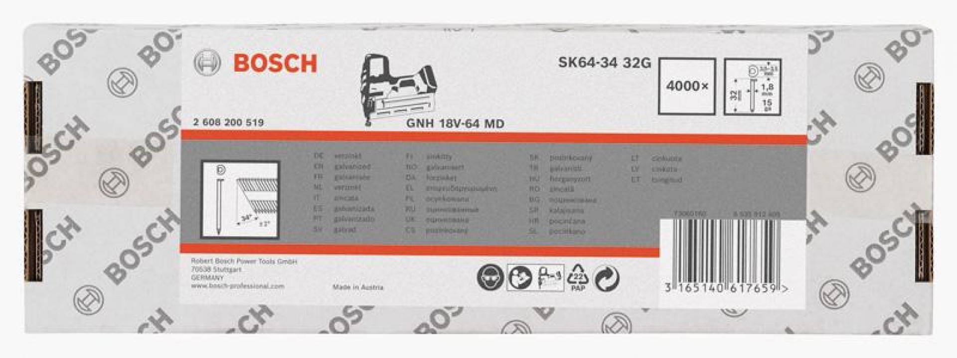 Prego de acabamento DA, SK64-34 32G refª 2608200519 BOSCH