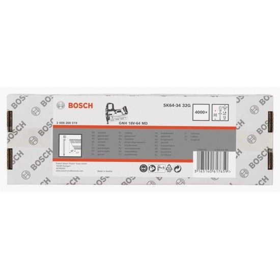 Prego de acabamento DA, SK64-34 32G refª 2608200519 BOSCH Prego de acabamento DA, SK64-34 32G refª 2608200519 BOSCH