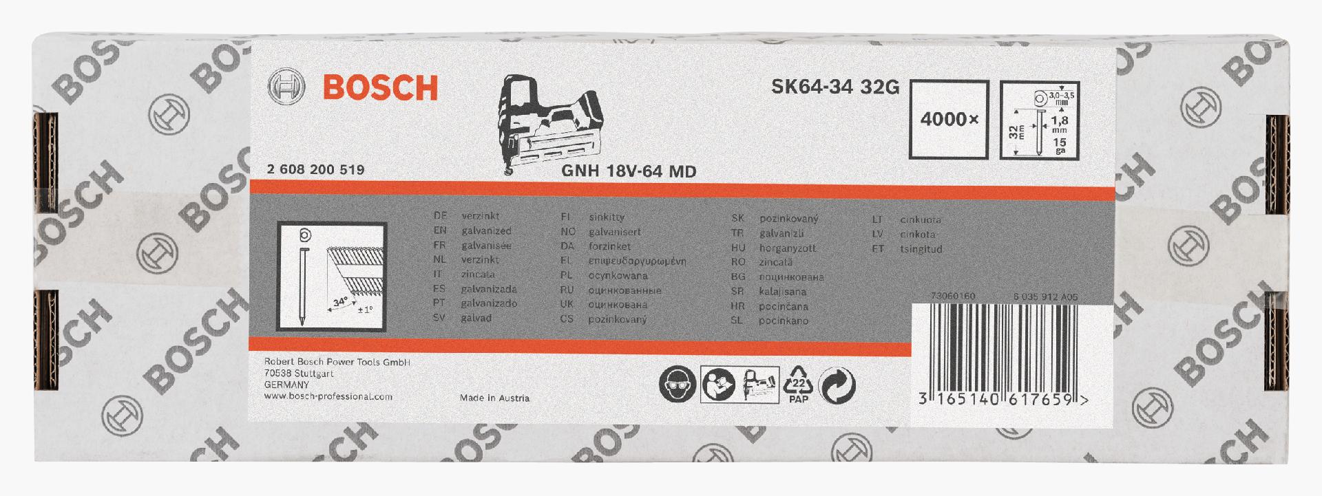 Prego de acabamento DA, SK64-34 32G refª 2608200519 BOSCH
