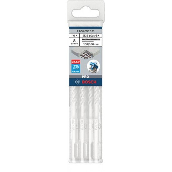Broca PRO SDS plus-5X, 8 x 100 x 160mm, 10 unid. refª 2608833899 BOSCH Broca PRO SDS plus-5X, 8 x 100 x 160mm, 10 unid. refª 2608833899 BOSCH