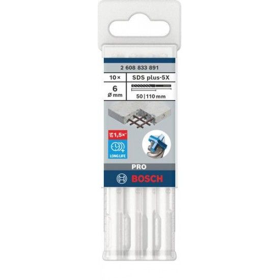 Broca PRO SDS plus-5X, 6 x 50 x 110mm, 10 unid. ref� 2608833891 BOSCH