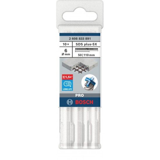 Broca PRO SDS plus-5X, 6 x 50 x 110mm, 10 unid. ref� 2608833891 BOSCH