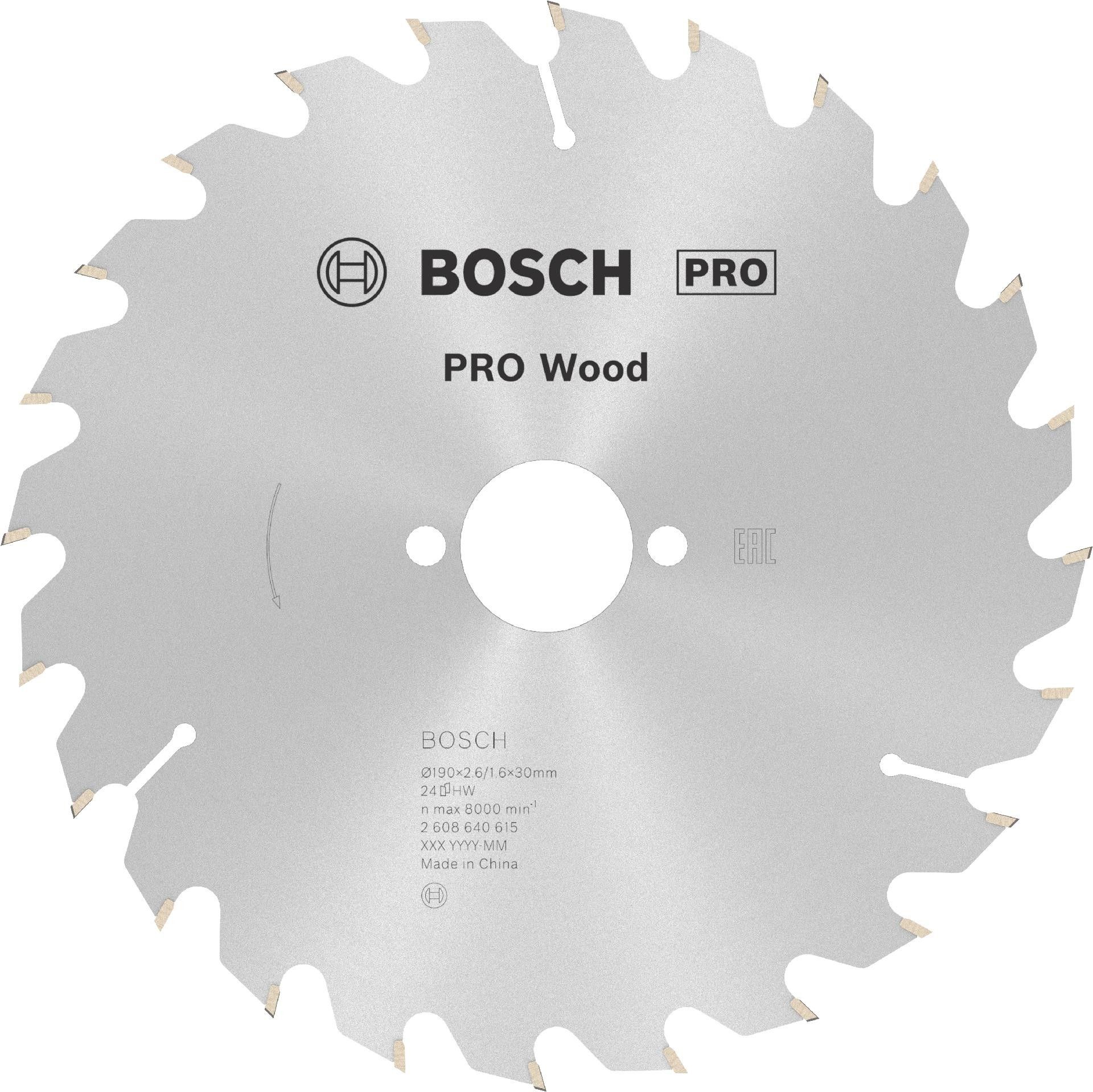 Disco PRO Wood, 190 x 2,6 x 30 mm, T24 refª 2608640615 BOSCH