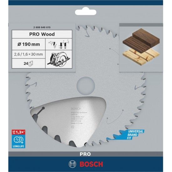 Disco PRO Wood, 190 x 2,6 x 30 mm, T24 ref� 2608640615 BOSCH