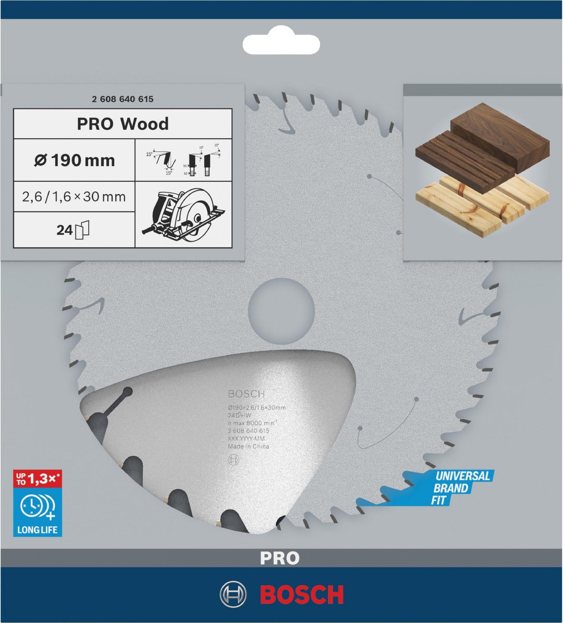 Disco PRO Wood, 190 x 2,6 x 30 mm, T24 refª 2608640615 BOSCH