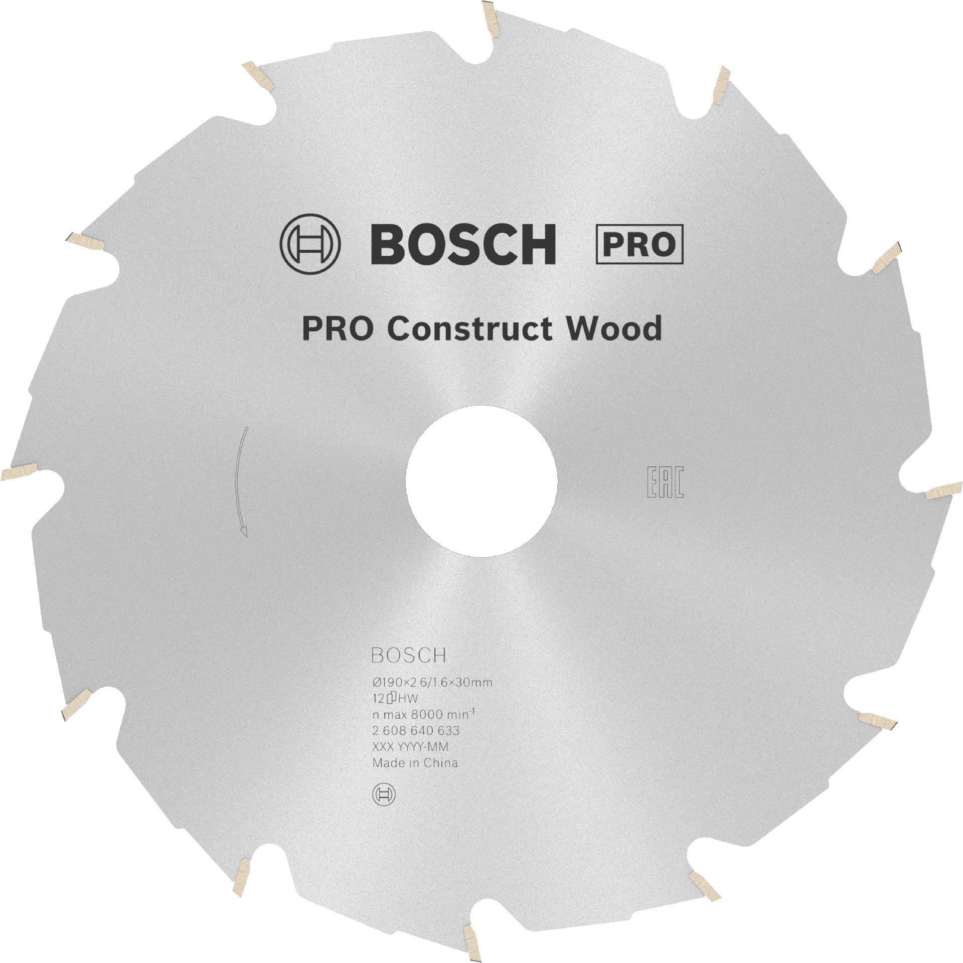 Disco PRO Construct Wood, 190 x 2,6 x 30 mm refª 2608640633 BOSCH