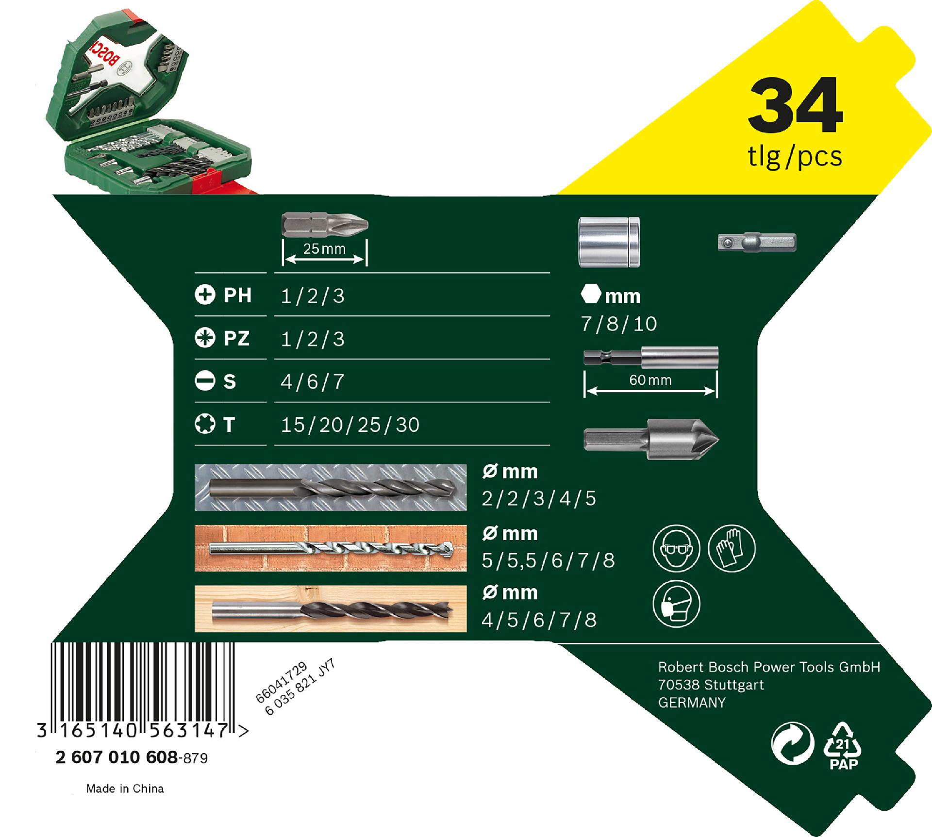 Kit Bits e brocas TiN X-Line de 34pç refª 2607010608 BOSCH