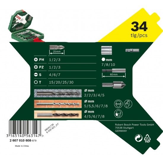 Kit Bits e brocas TiN X-Line de 34p� ref� 2607010608 BOSCH