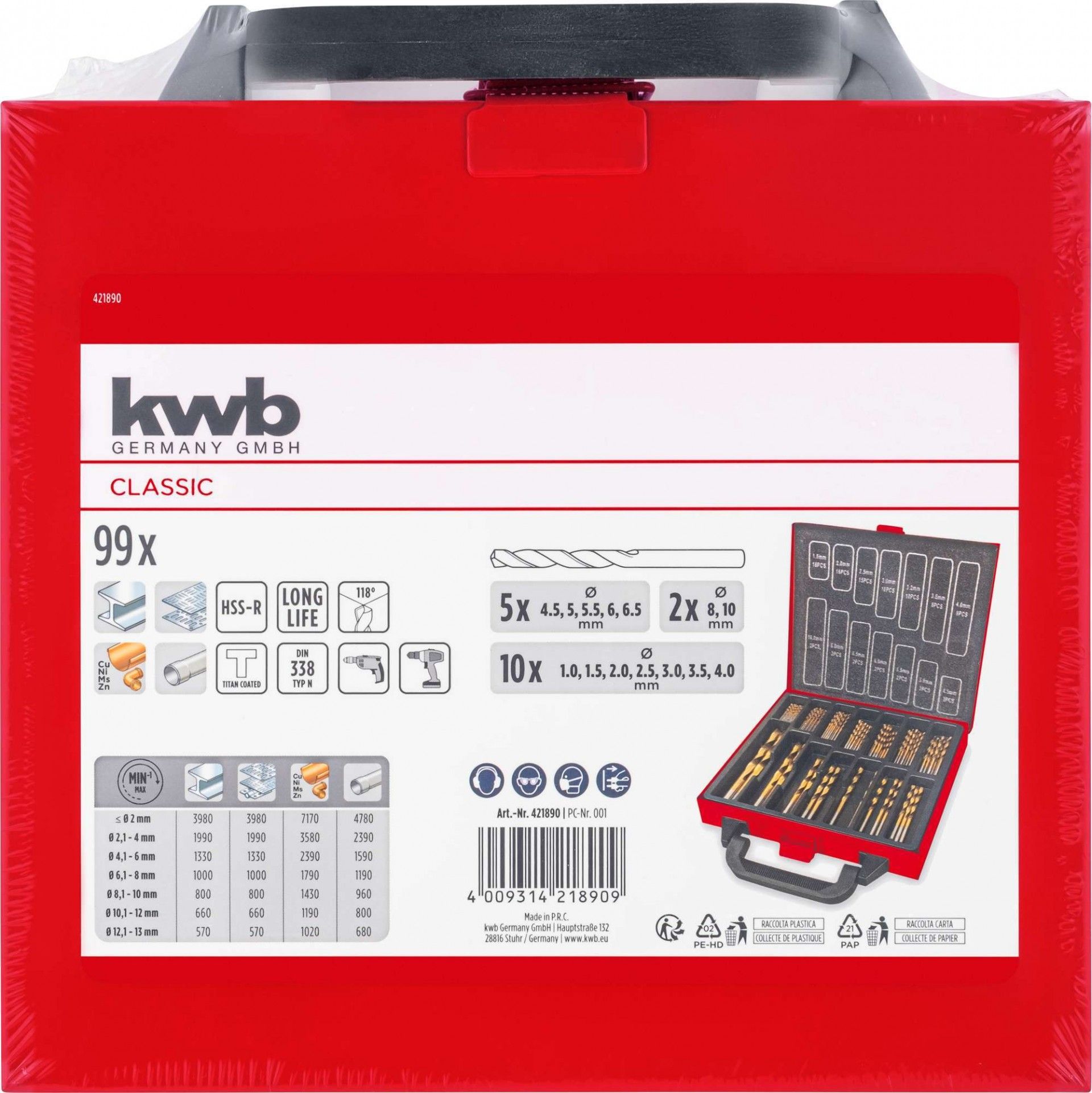 Mala 99 brocas titanio 1-10 refª 49421890 KWB