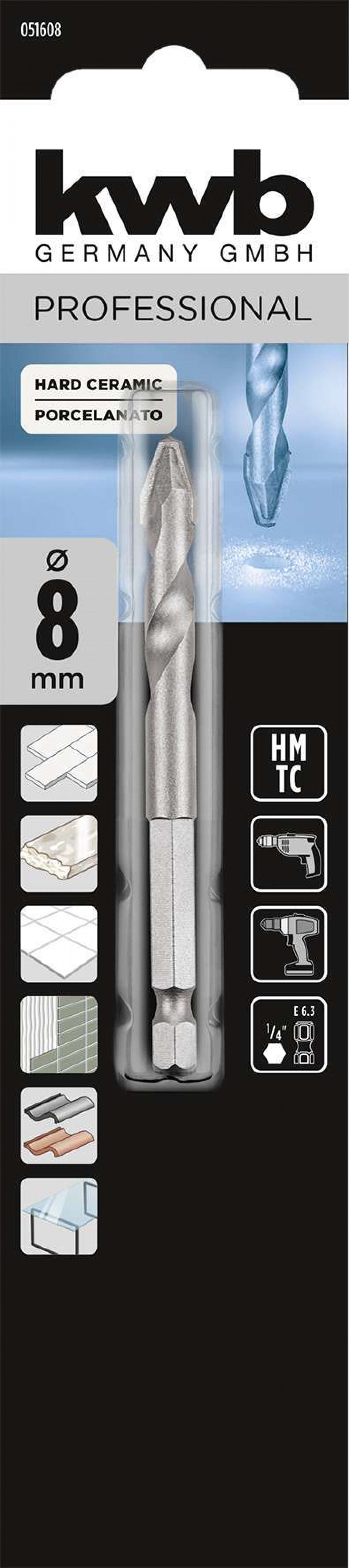 Broca hexagonais flecha porcelana 8mm refª 49051608 KWB