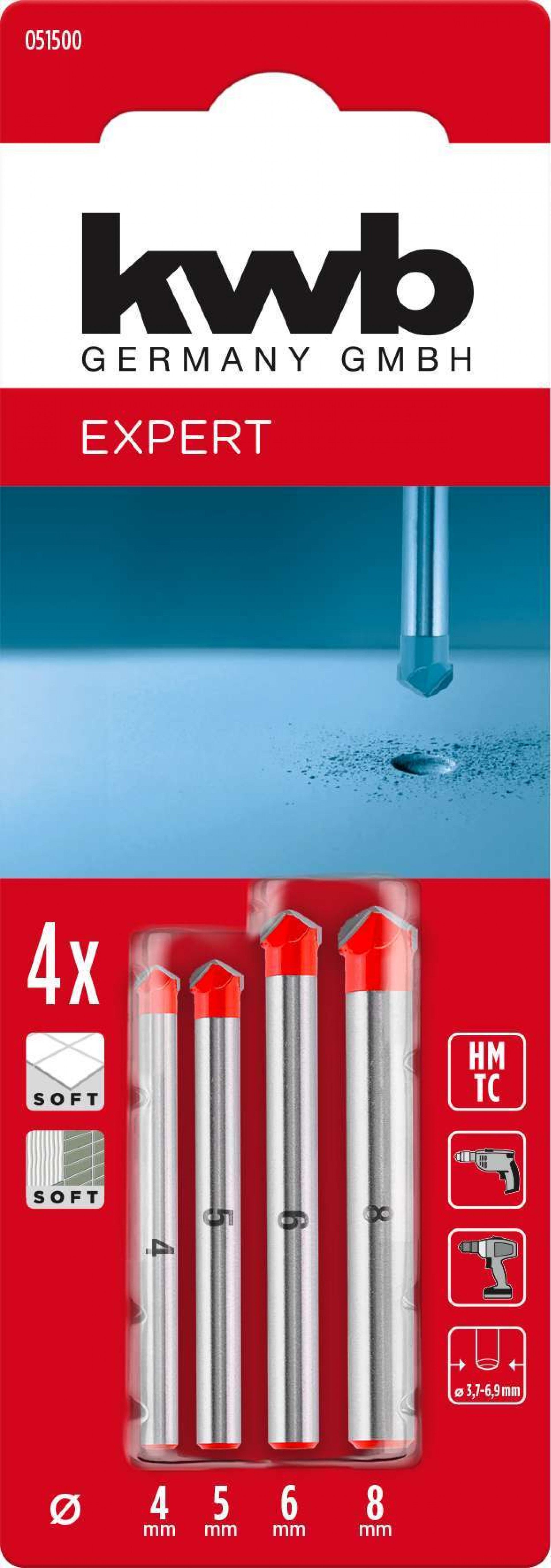 Jogo4 brocas para porcelanico refª 49051500 KWB