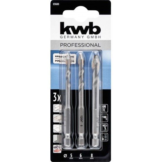 Jg 3 brocas hexagonais flech porcelana ref 49051600 KWB