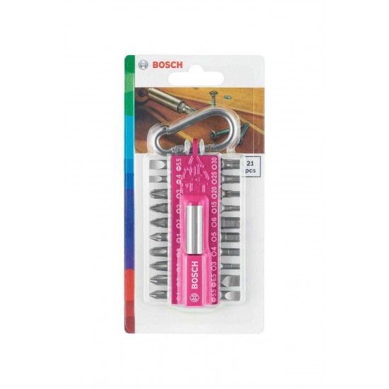 Conjunto Bits �, pontas de aparafusar com mosquet�o (f�csia), 21 pe�as ref� 2607002821 BOSCH