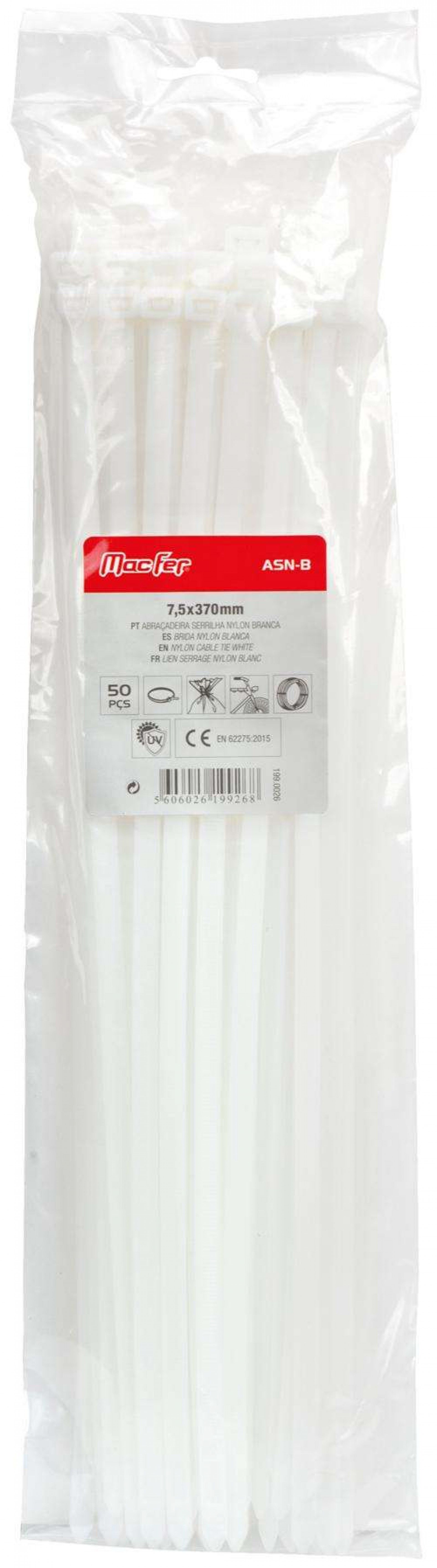 Abraç. serr. nylon MacFer ASN-B 3,5x 300mm branca refª 199.0012 MACFER