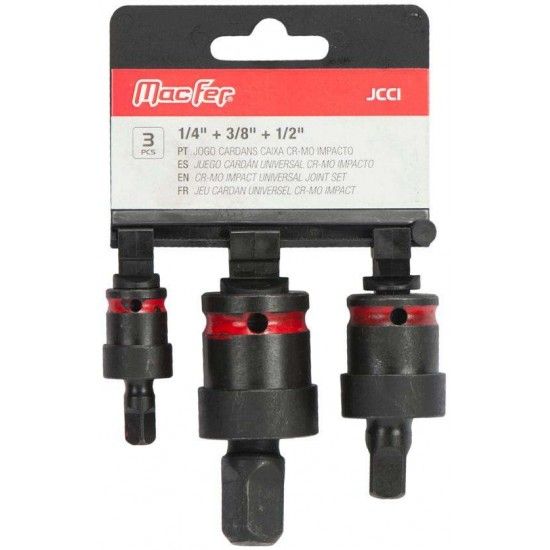Jogo cardans caixa Cr-Mo impacto 1/4" + 3/8" + 1/2" (3ps) MacFer [193.0027]