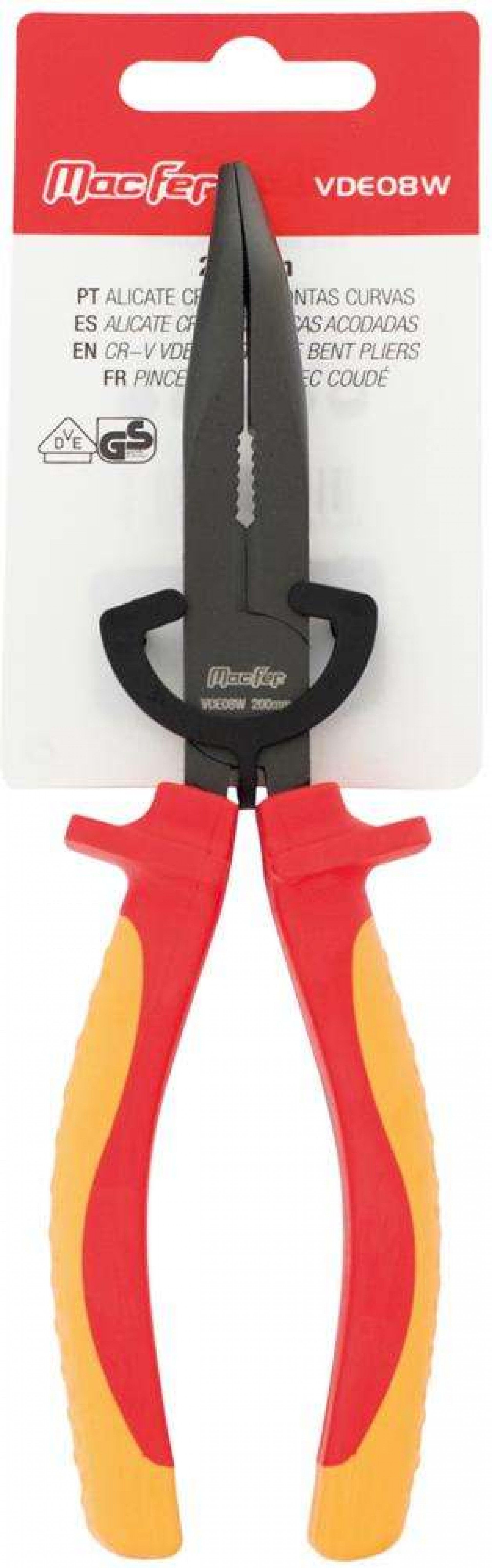 Alicate Cr-V VDE pontas curvas MacFer VDE08W 200mm refª 183.0084 MACFER