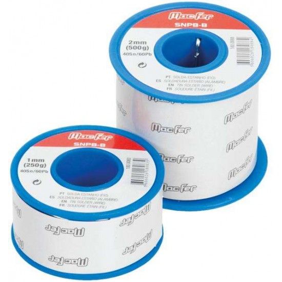 Solda estanho (fio) MacFer SNPB-B 40Sn/60Pb 1mm (100g) refª 180.0082 MACFER Solda estanho (fio) MacFer SNPB-B 40Sn/60Pb 1mm (100g) refª 180.0082 MACFER