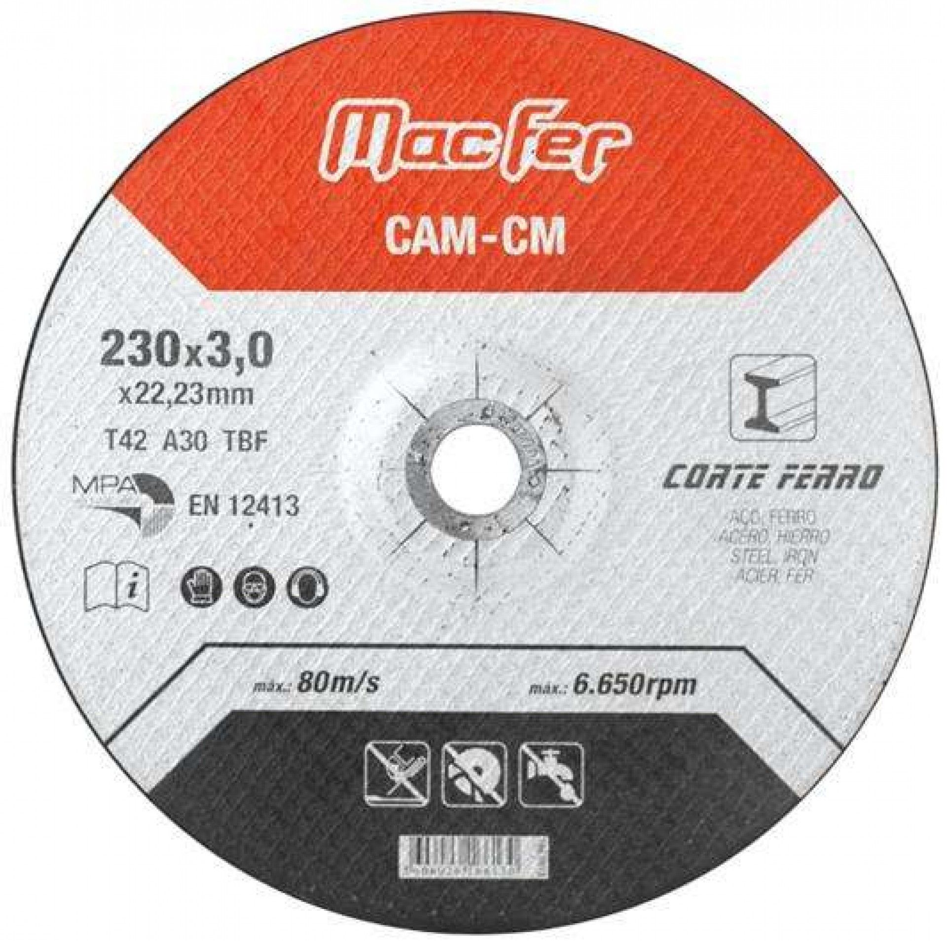 Disco abrasivo corte ferro MacFer CAM-CM 125x3,0x22,23mm refª 166.0011 MACFER