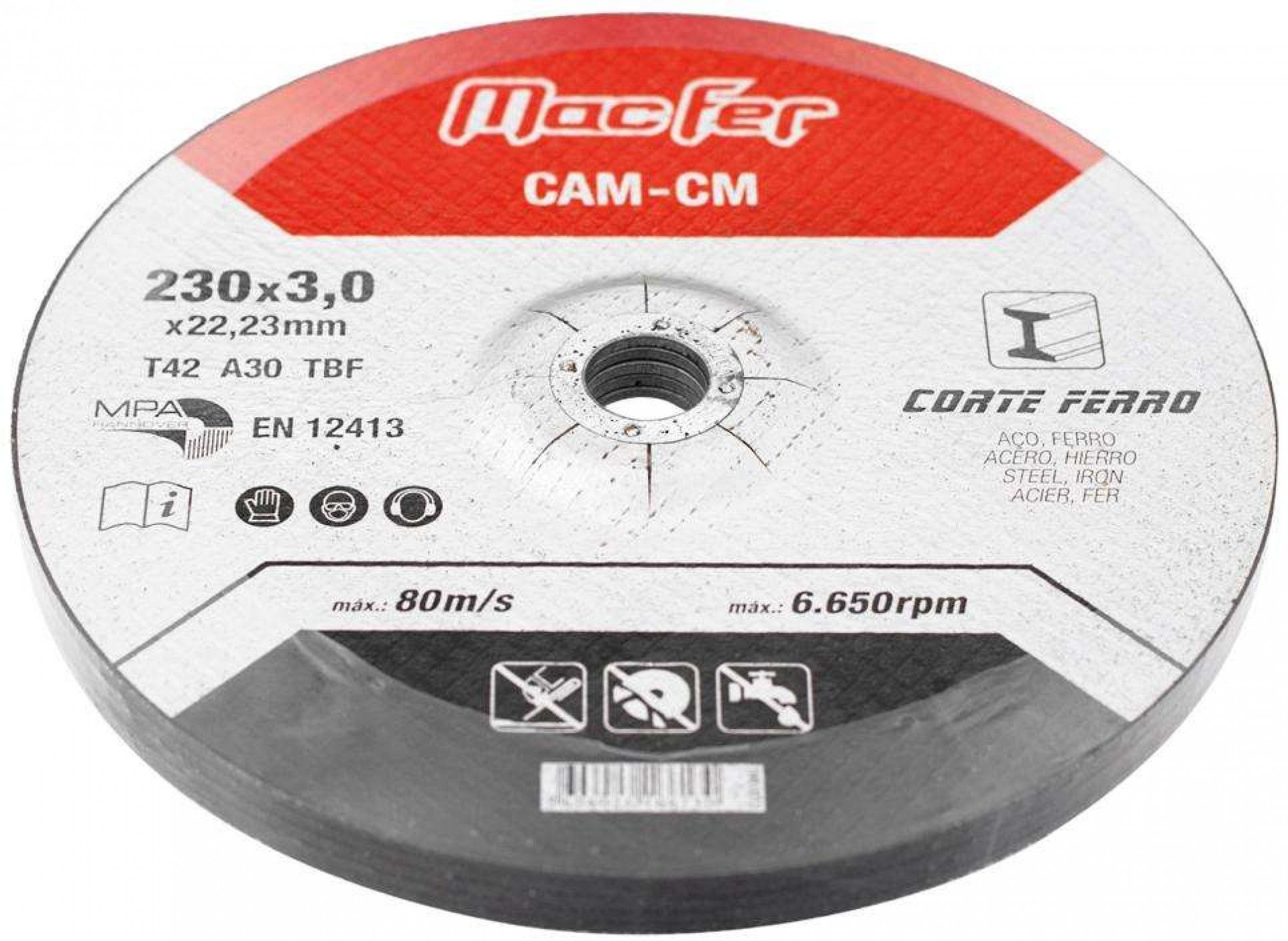 Disco abrasivo corte ferro MacFer CAM-CM 115x3,0x22,23mm refª 166.0010 MACFER