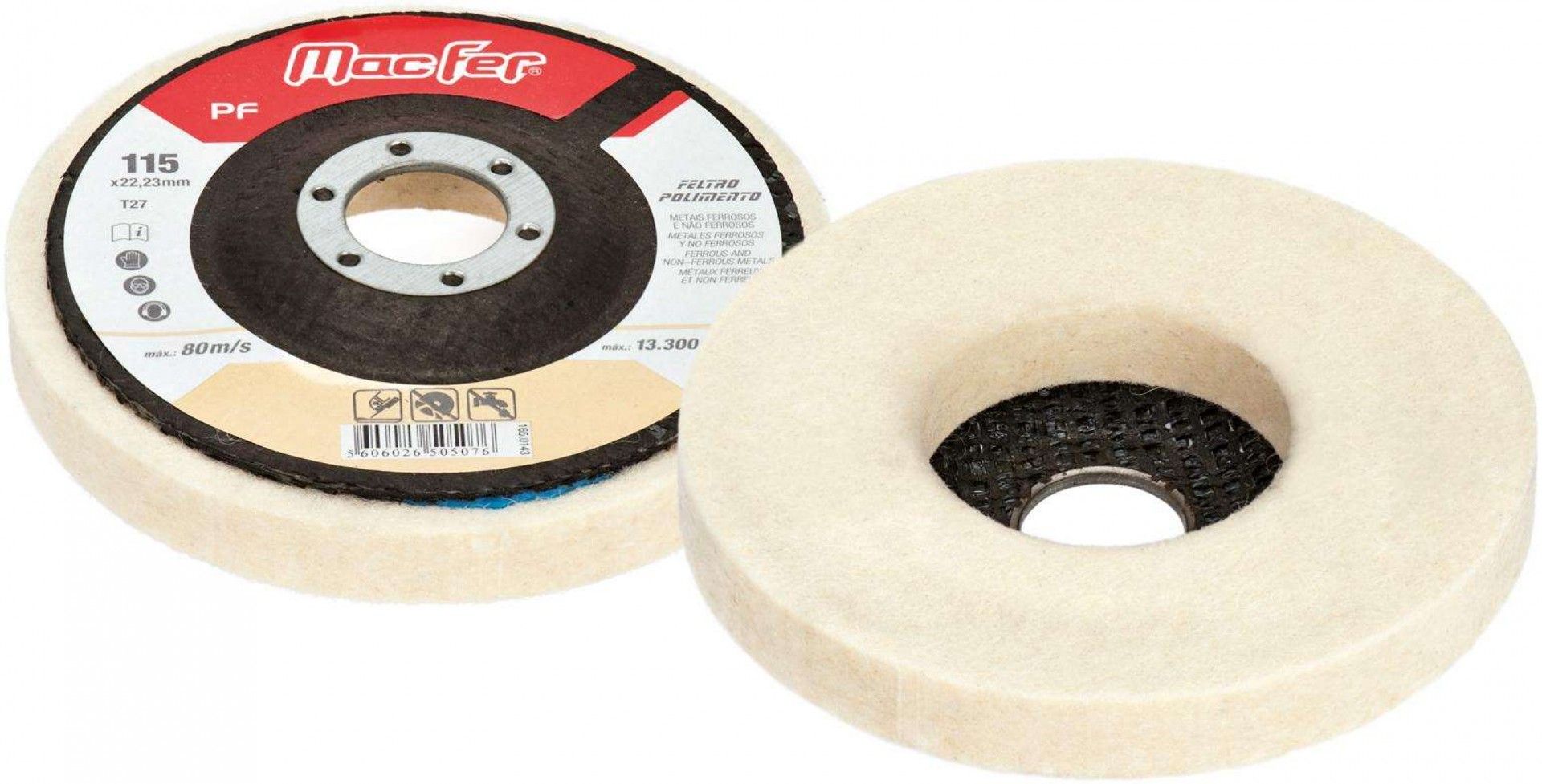 Disco feltro p/ polir MacFer PF 125x22,2mm refª 165.0144 MACFER