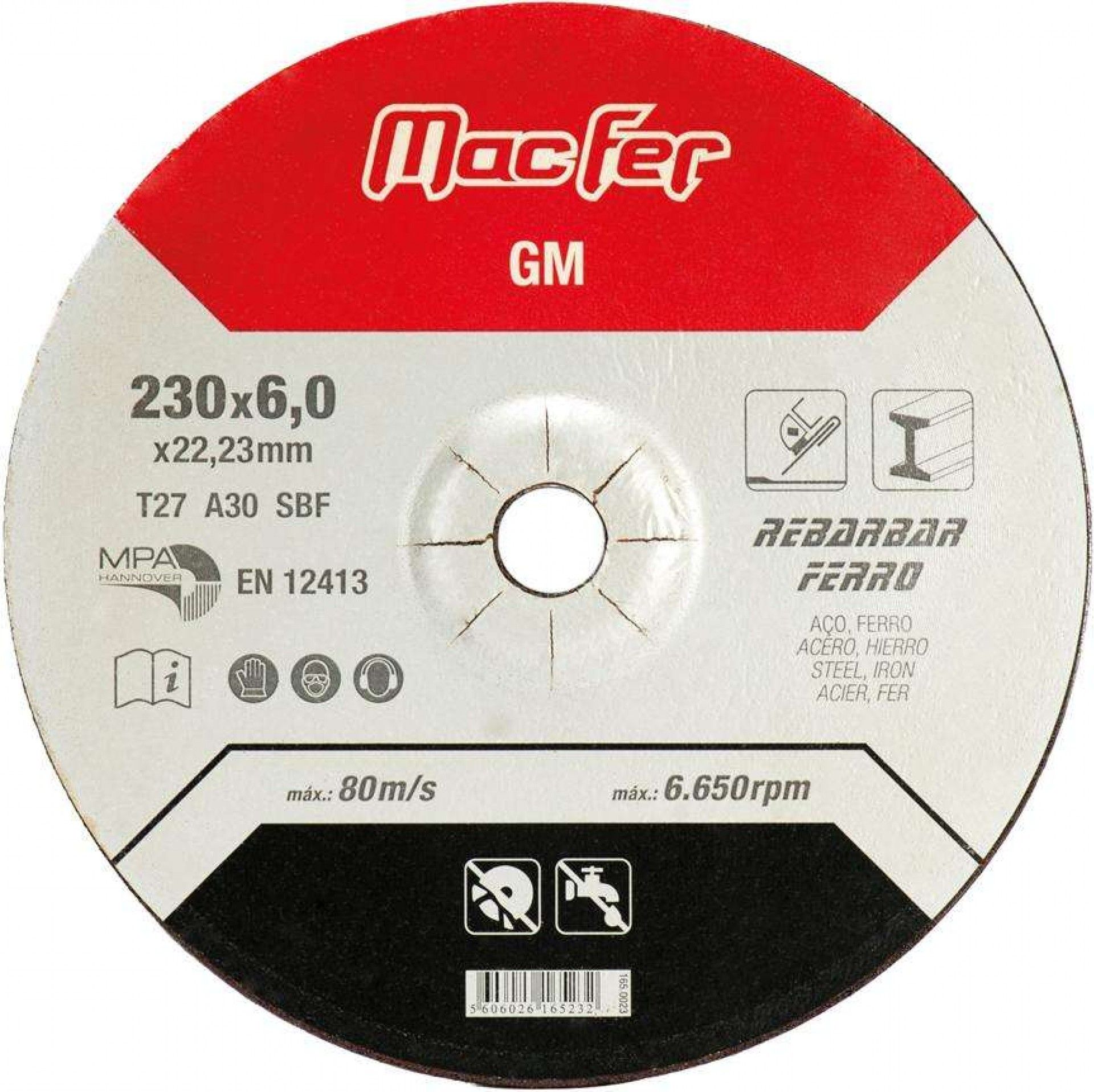 Disco abrasivo rebarbar ferro MacFer GM 180x6,0x22,23mm refª 165.0022 MACFER