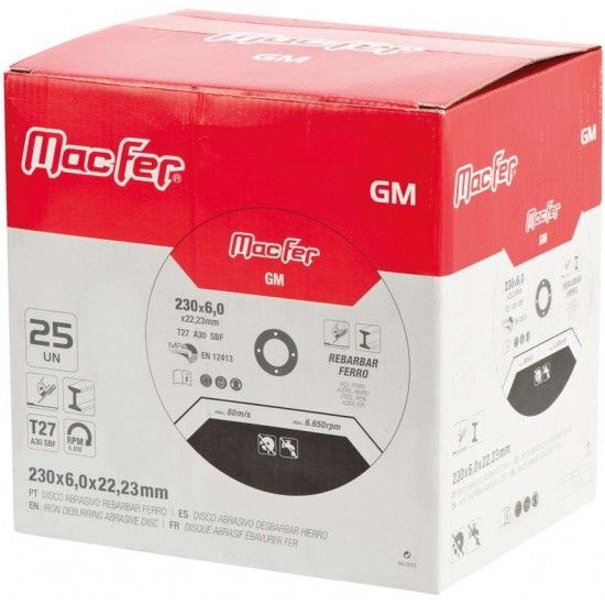 Disco abrasivo rebarbar ferro MacFer GM 230x6,0x22,23mm refª 165.0023 MACFER Disco abrasivo rebarbar ferro MacFer GM 230x6,0x22,23mm refª 165.0023 MACFER