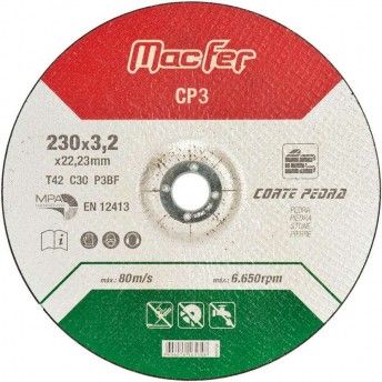 Disco abrasivo corte pedra MacFer CP 230x3,2x22,23mm ref 165.0034 MACFER