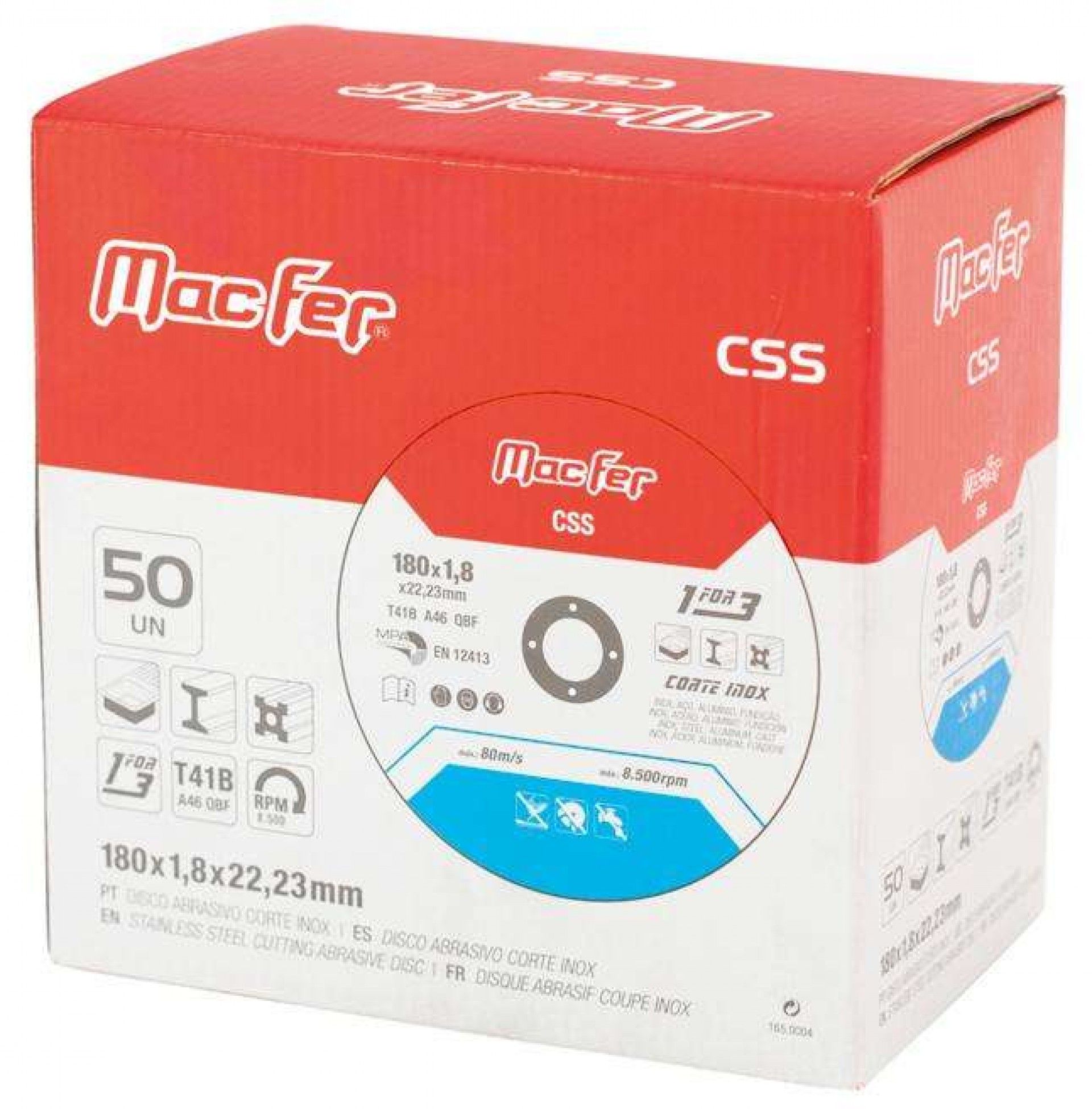 Disco abrasivo corte inox MacFer CSS 230x2,0x22,23mm refª 165.0005 MACFER