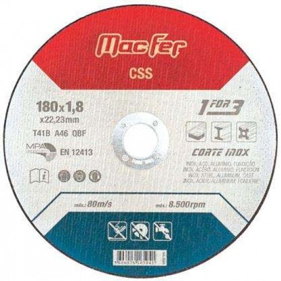 Disco abrasivo corte inox MacFer CSS 230x2,0x22,23mm ref 165.0005 MACFER