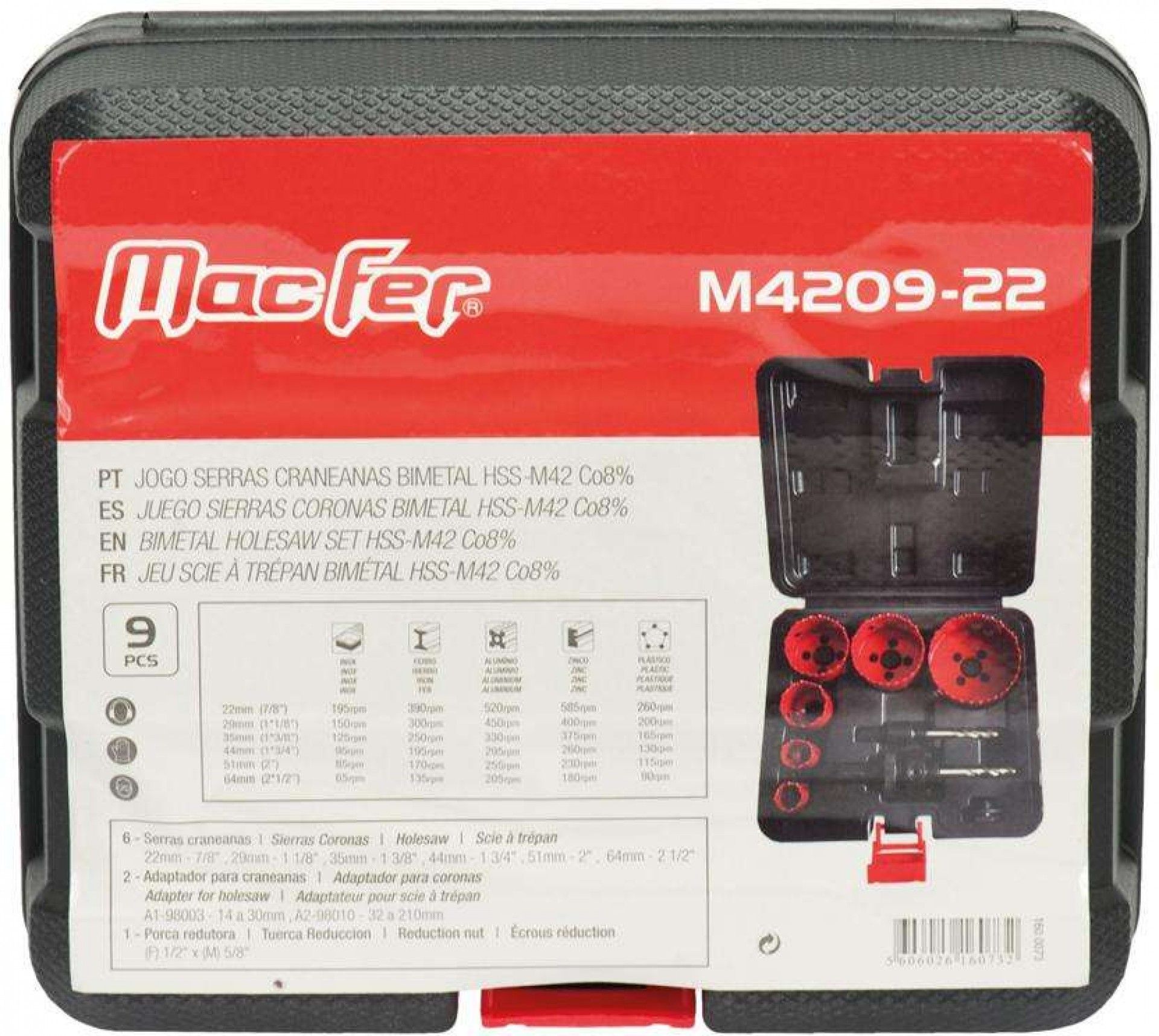 Jogo cranianas bimetal HSS-M42 M4209-22 9pçs refª 160.0073 MACFER