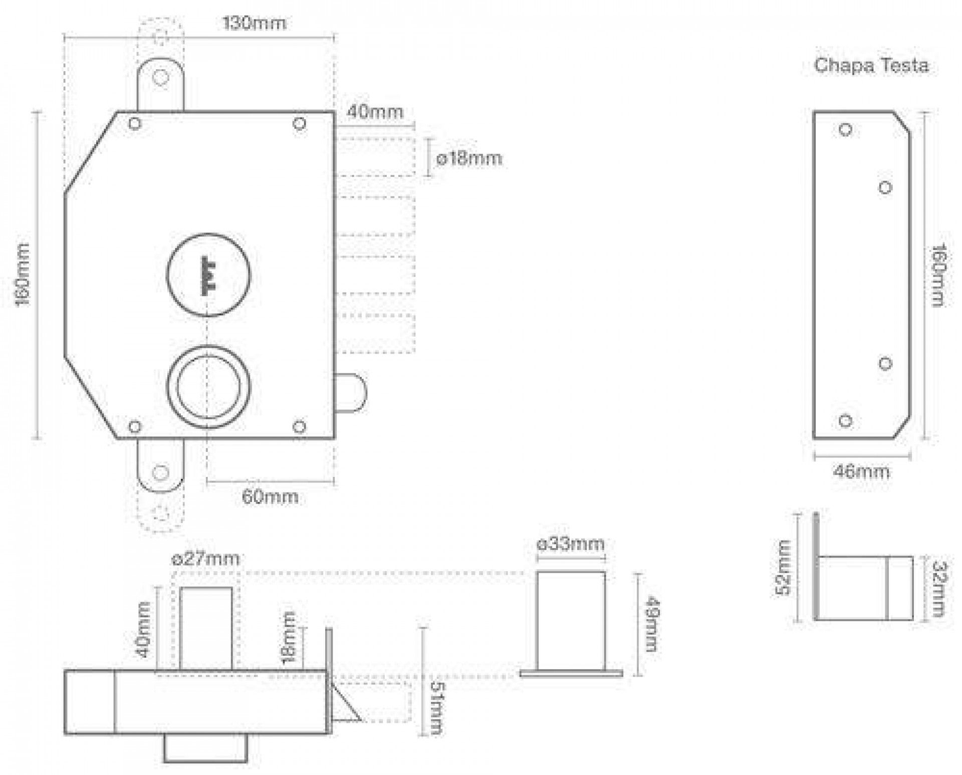 Fechadura pregar á face 2 trancas MacFer DH7088 Dta refª 140.0010 MACFER