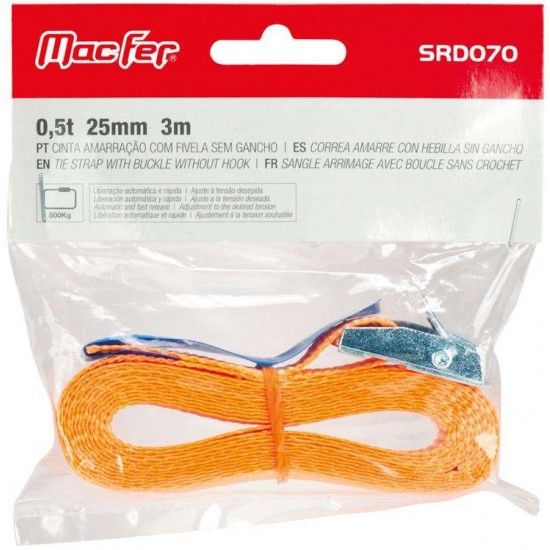 Cinta amarração com fivela sem gancho SRD070 0,5t 25mm 3m refª 132.0001 MACFER Cinta amarração com fivela sem gancho SRD070 0,5t 25mm 3m refª 132.0001 MACFER