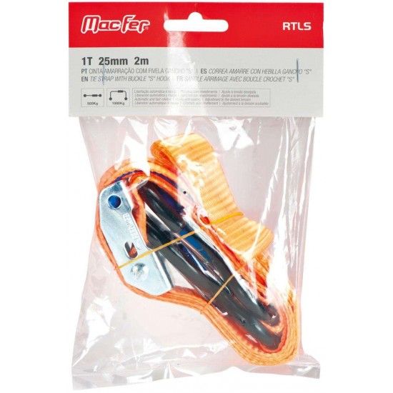 Cinta amar. c/ fivela gch "S" MacFer RTLS 1t 25mm 2m refª 132.0002 MACFER Cinta amar. c/ fivela gch "S" MacFer RTLS 1t 25mm 2m refª 132.0002 MACFER