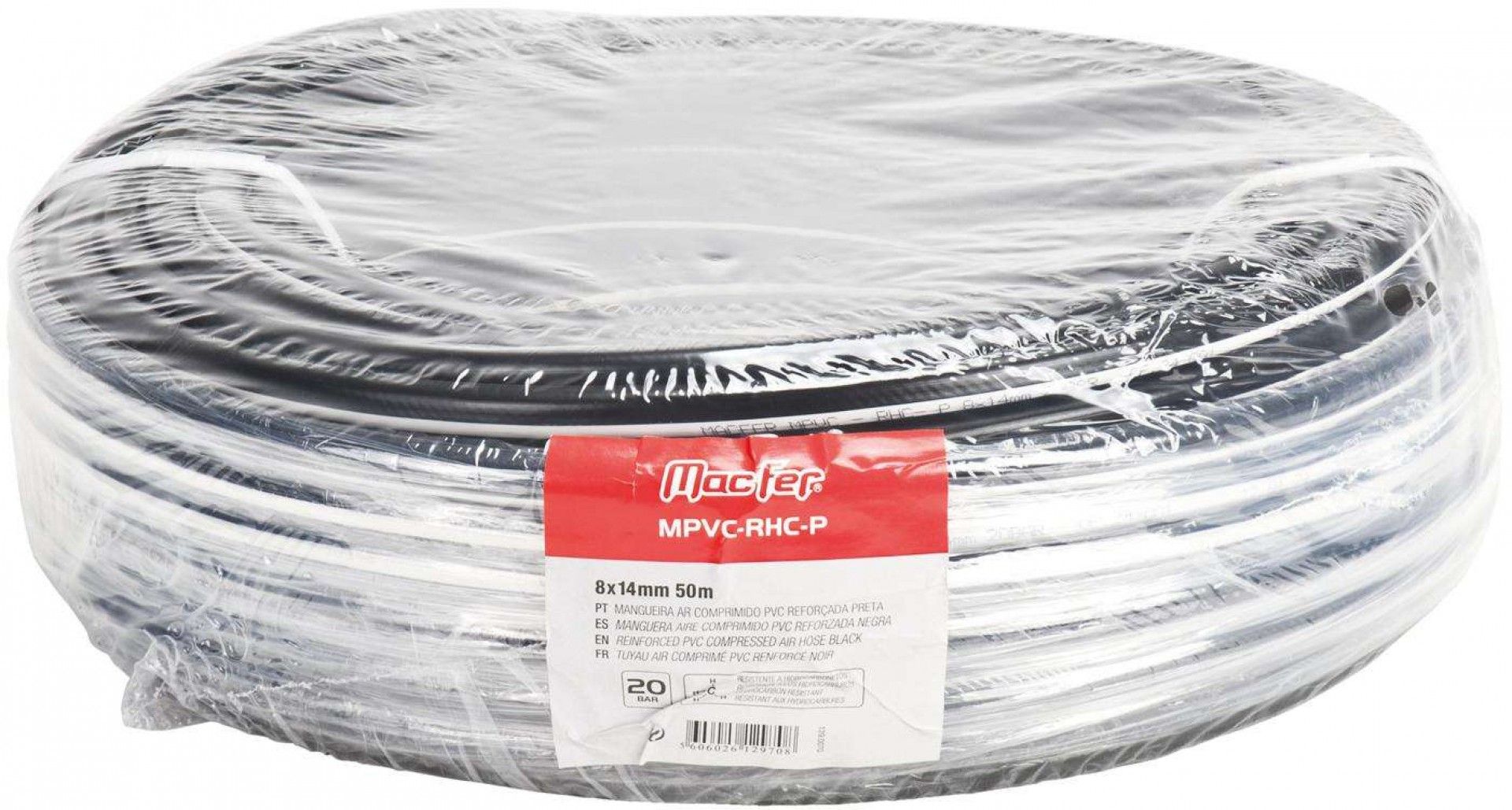 Mangueira ar comprimido PVC reforçada MPVC-RHC-P 8x14mm 50m preta refª 129.0070 MACFER