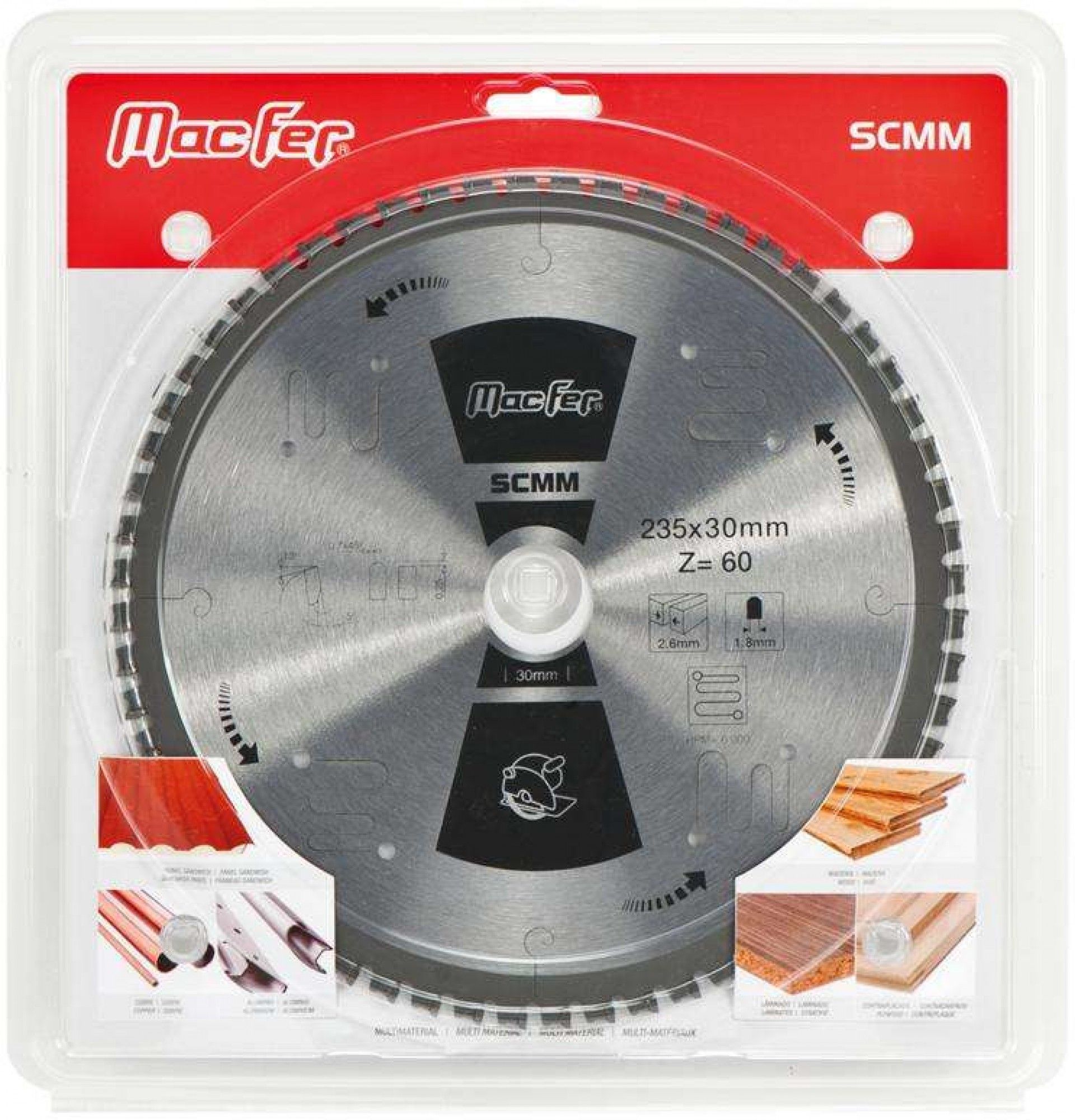 Disco serra circular multimaterial MacFer SCMM 216x30mm Z60 refª 125.0069 MACFER