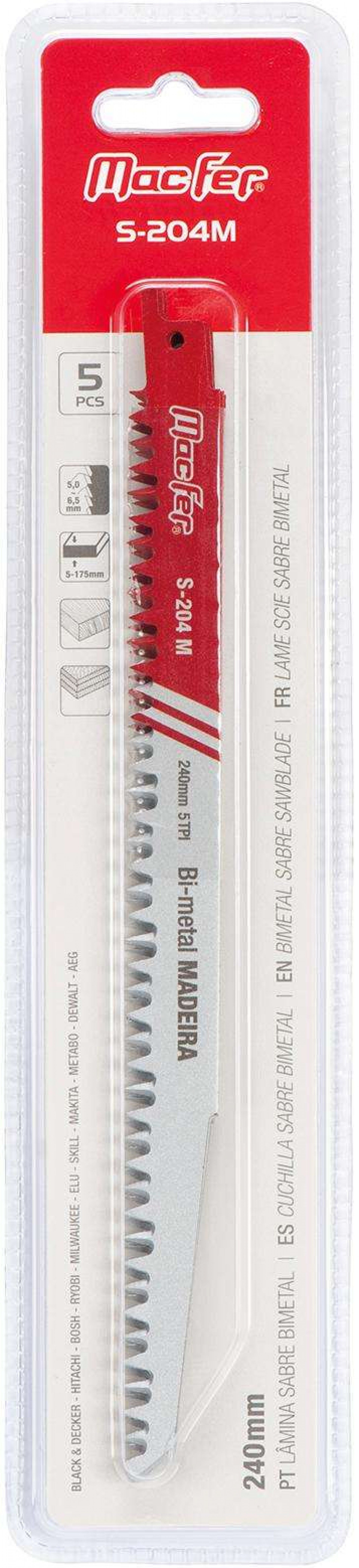 Lâmina sabre bimetal MacFer S-204M 240mm refª 123.0002 MACFER