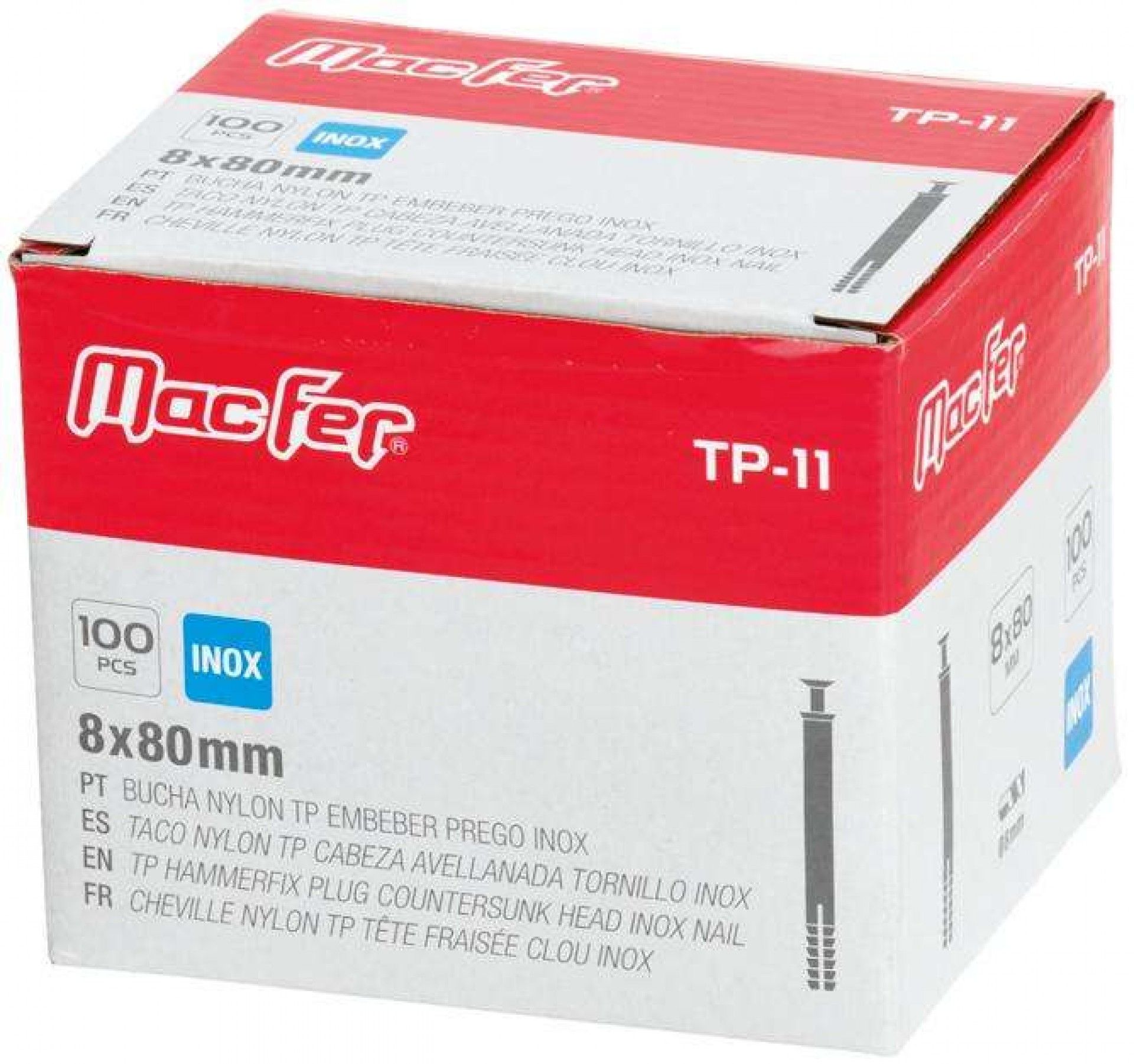 Bucha nylon TP emb. prego inox mf TP-11 6x 80mm refª 121.0069 MACFER