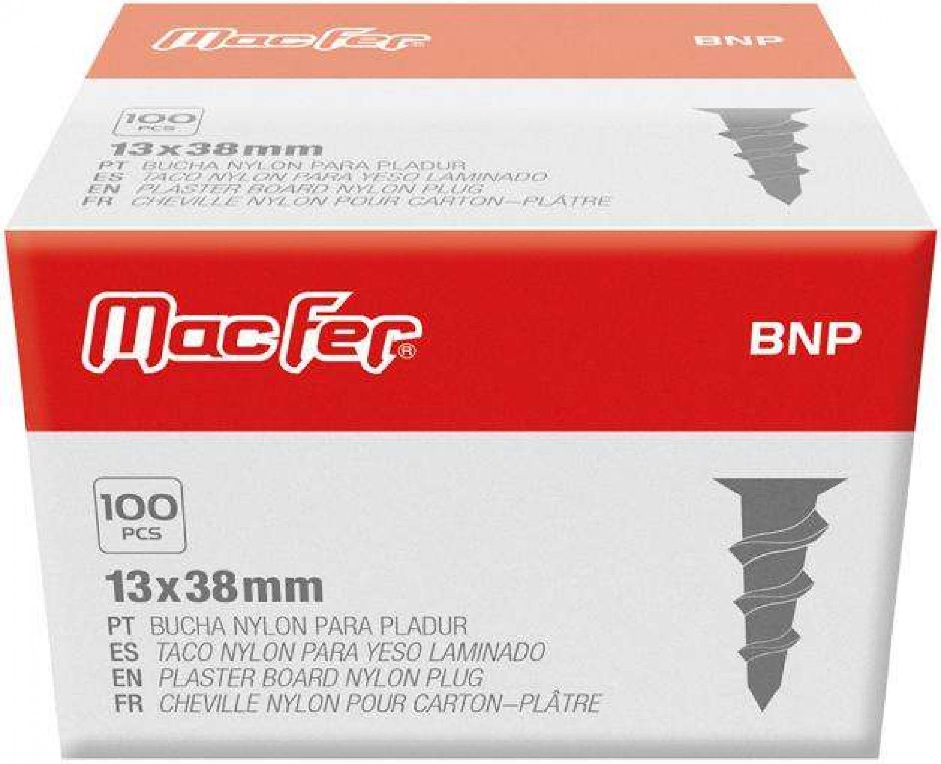 Bucha nylon p/ pladur mf BNP 13x38mm 100pç refª 121.0053 MACFER