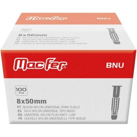 Bucha nylon uni. p/ tijolo mf BNU   8x50mm  ref 121.0018 MACFER