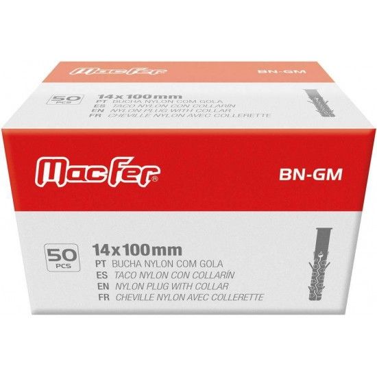 Bucha nylon c/ gola mf BN-GM 14x100mm refª 121.0008 MACFER Bucha nylon c/ gola mf BN-GM 14x100mm refª 121.0008 MACFER