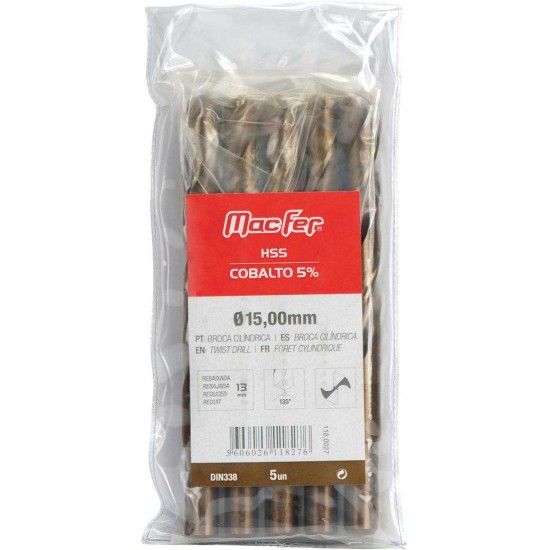 Broca cil. MacFer HSS-Cobalto 5% 16,0mm  (reb. 13mm) ref 118.0028 MACFER